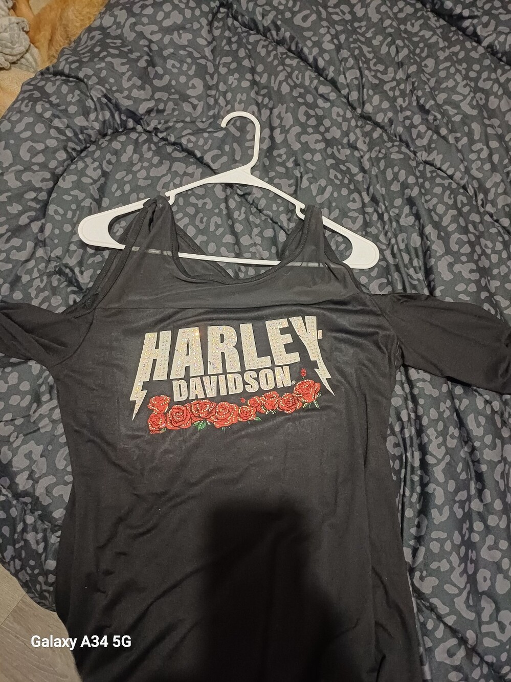 Harley-Davidson Black Cold-Shoulder Tank Top with Red Rose Graphic